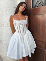 Weißes A-Linien-Minikleid mit Spitzenbesatz für Damen 2025