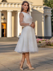 Weißes Abendkleid A-Linie Bateau Neck Tüll Langarm Plissee Partykleider