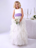 Weißes Blumenmädchenkleid mit Gürtel und Rüschen Milanoo