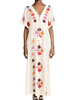 Weißes Boho-Kleid Besticktes Hippie-Kleid mit V-Ausschnitt und kurzen Ärmeln