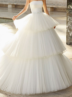 Weißes Brautkleid Tüll Trägerlose Brautkleider Layered Princess Brautkleid