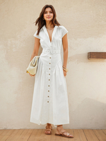 Weißes Hemd-Maxikleid mit Gürtel in der Taille für vielseitige Anlässe 2025