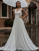 Weißes Hochzeitskleid Illusion Ausschnitt Ärmellose Applikation Chiffon Bodenlange Brautkleider Zugkleid