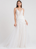 Weißes Hochzeitskleid Kapelle Zug A-Linie Ärmellose Matte Satin V-Ausschnitt Spitze Tüll Brautkleider