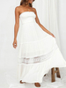 Weißes langes Kleid Trägerlose Spitzeneinsätze Chiffon Maxikleider