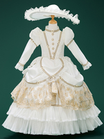 Weißes Marie-Antoinette-Kostüm mit Rüschen im Retro-Stil Polyester-Jacquard-Hut Tunika für Party und Abschlussball im Euro-Stil für Mädchen