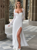 Weißes Maxikleid mit hochgeschlitzter Spitze langen Ärmeln sexy figurbetontes langes Kleid für Frauen 2025