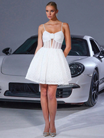 Weißes Mini-Slip-Kleid mit Blumendekor und transparenter Taille 2025