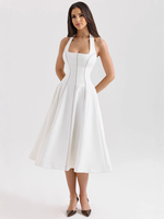 Weißes Neckholder-A-Linien-Midikleid für Damen 2025