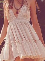 Weißes Sommerkleid Frauen Halfter Ärmellose Plissee-Kurzkleider