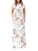 Weißes Sommerkleid Juwelenhals Kurzarm Ärmelnes bedrucktes Muster Polyester Strandkleid Langes Kleid
