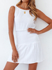 Weißes Sommerkleid Juwelenhals Ärmelloses; plissiertes; rückenfreies; kurzes Strandkleid
