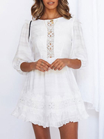 Weißes Sommerkleid Spitzeneinsatz Baumwolle Backless Beach Dress