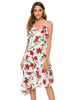 Weißes Sommerkleid V-Ausschnitt Bedrucktes Muster Plissee Unregelmäßiges Long Beach Kleid