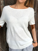 Weißes T-Shirt für Frauen kurze Ärmel Polyester unregelmäßige Spitze Jewel Neck T-Shirt für Frauen
