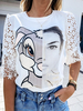 Weißes T-Shirt Grafik Spitzenbesatz Kurzarm T-Shirts