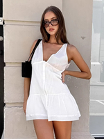 Weißes V-Ausschnitt Minikleid Ärmelloses Sommerkleid für Damen 2025