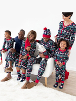 Weihnachten Eltern － Kind Kostüme Set Black Cotton Blend Weihnachtsmuster Feiertagskostüme