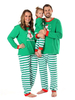 Weihnachten Familien Pyjamas Grüne Baumwollmischung Farbblock Stripes Top Pants Set