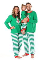 Weihnachten Familien Pyjamas Grüne Baumwollmischung Farbblock Stripes Top Pants Set
