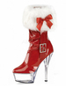 Weihnachten Sexy Stiefel Rote Plattform Runde Zehe Bogen Pelz Detail High Heel Stiefel