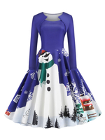 Weihnachten Vintage-Kleid 1950 Blau mit langen Ärmeln Shrug Swing-Kleider