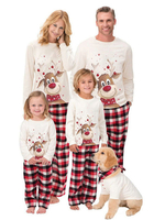 Weihnachtsfamilienpyjamas Set Weiße Baumwollmischung Weihnachtsmuster Feiertagskostüme Homewear