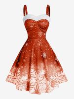 Weihnachtskleid für Damen trägerlos mit Schneeflocken-Print und Farbverlauf Vintage-Stil