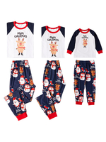 Weihnachtsmuster Baumwollmischung Weiß Marineblau Weihnachten Familien Pyjamas Set