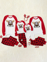 Weihnachtsmuster Weihnachten Familien Pyjamas Baumwollmischung Farbblock Rot Plaid Set