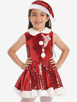 Weihnachtsset für Mädchen mit rotem Hut und Kleid aus Polyester Weihnachtskostüme