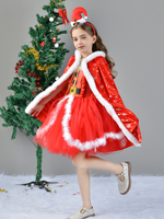 Weihnachtsset für Mädchen rotes Kleid Umhang und Hut Polyester Weihnachtsferienkostüme