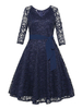 Weinlese-Kleid 1950 Dark Navy Layered Lace Up lange Ärmel Jewel Neck Semi Sheer Retro-Kleid