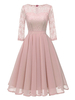Weinlese-Partei-Kleid 1950 Spitze Chiffon Ärmel Rosa-Schwingen-Kleid