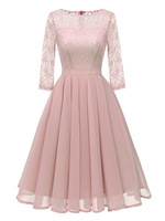 Weinlese-Partei-Kleid 1950 Spitze Chiffon Ärmel Rosa-Schwingen-Kleid