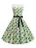 Weinlese-Sommer-Kleid 1950 Clover-Druck-Sleeveless Kleid-Schwingen