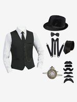 Weinrotes Vintage-Set Retro-Langarm-Weste aus Polyester Retro-Kostüme für Herren