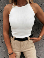 White Cami Top Jewel Neck Lässige Baumwollmischung Camis für Frauen