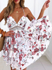 White Floral Sommerkleid Spaghetti-Trägern Lace Layered Backless Skater Dress