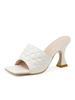 White Heeled Mules PU Leder Square Toe Slip-On Sommer-Pantoletten mit dickem Absatz