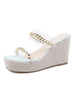 White Heeled Slipper Keilabsatz SquareToe Slip-On Transparent PC Casual Heeled Pantoletten