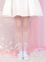 White Lolita Stocking Sweetheat Cut Out Bows Strumpfhosen Samt Lolita Zubehör