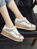 White Oxfords Damen Round Toe PU Leder Schnürung Flatform Freizeitschuhe