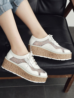 White Oxfords Damen Round Toe PU Leder Schnürung Flatform Freizeitschuhe