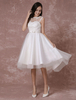 White Prom Kleider 2020 Short Elfenbein High Low Brautkleid Spitze Applique Back Design Illusion Knielänge Heimkehr Kleid Milanoo