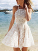 White Skater Kleid 2021 ausgeschnitten Spaghettiträgern einfarbig Sommerkleid