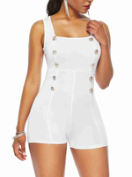 White Square Neck Buttons Baumwollmischung Skinny Sommer One Piece Outfit