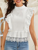 White Summer Top rückenfreie Spitzenbesatz Rüschen ärmellose Tops
