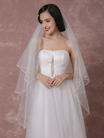 White Wedding Veil klassischen Tüll zwei Tier fertigen Rand Brautschleier