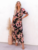 Wickelkleid mit Blumenmuster Rüschen Gürtel asymmetrisch für den Urlaub lässig langes Kleid